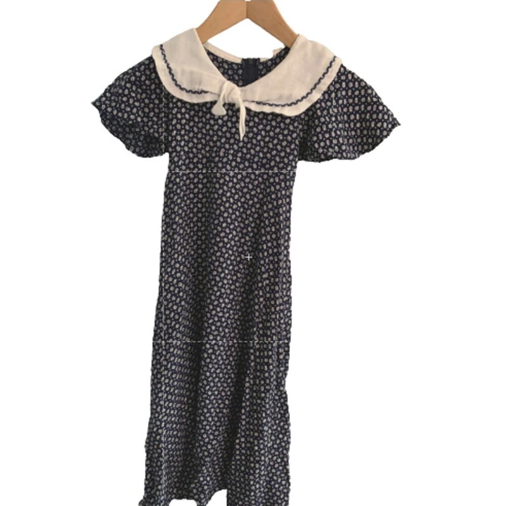 Ruth of Carolina Vintage Navy Floral Collared Short Sleeve Dress Size 7